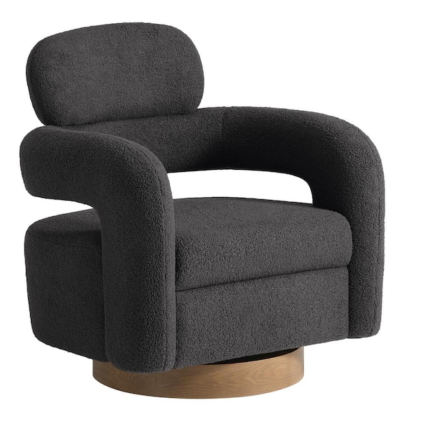 Bayville Modern 29 in. Wide Sherpa Fabric Barrel Accent Chair with 360° Swivel in Charcoal Gray