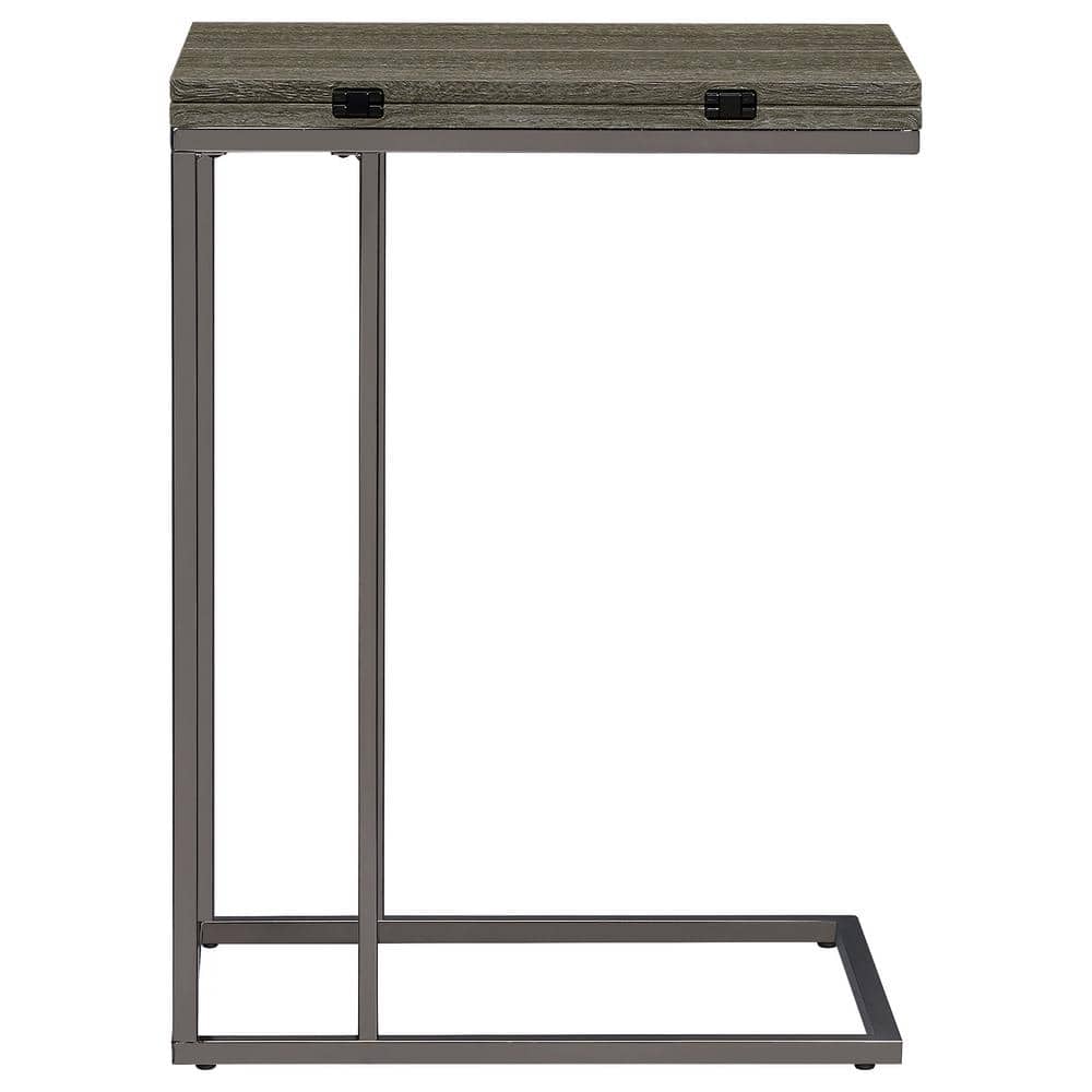 Weathered Gray Metal and Wood Rectangular Snack Table