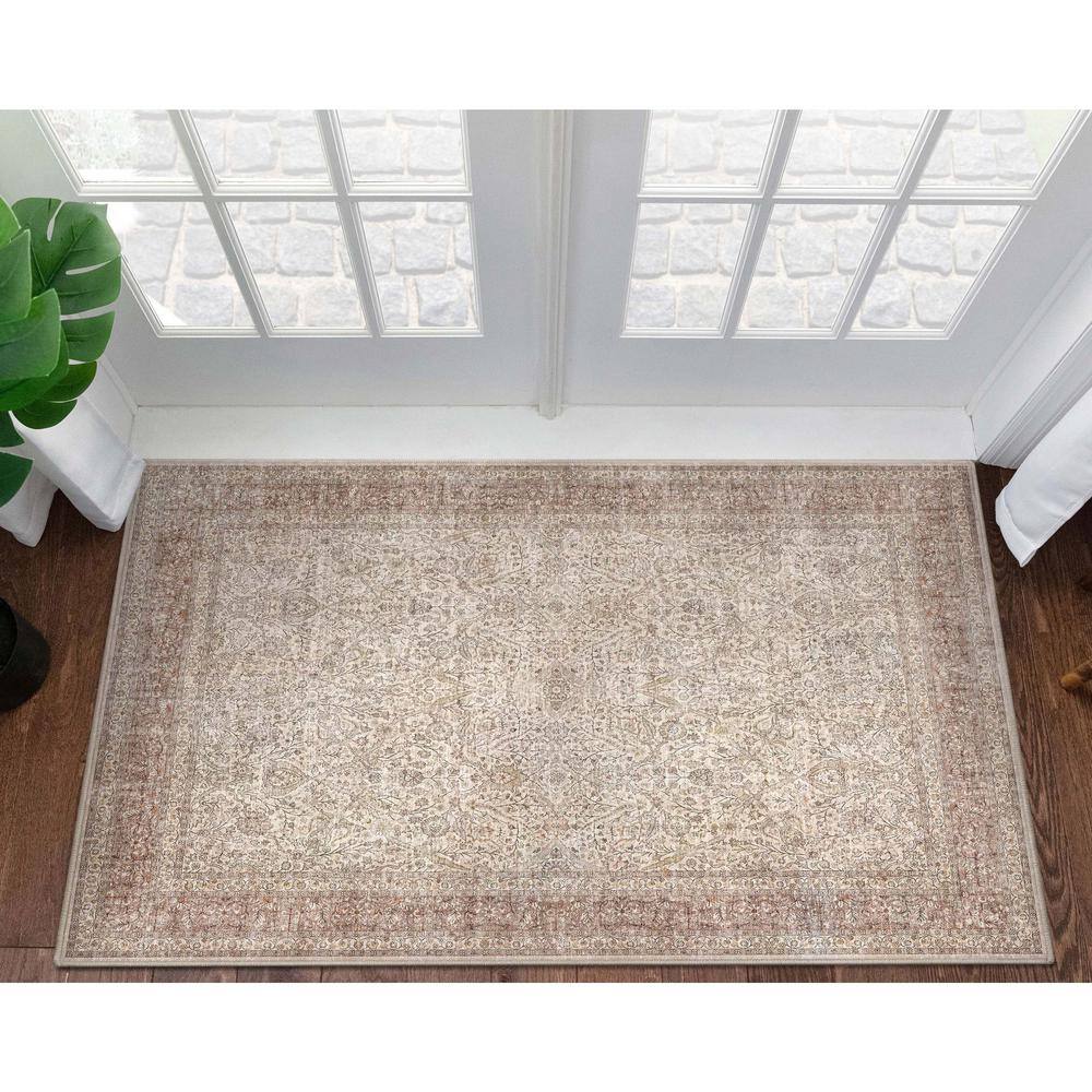 Beige Chenille Flat-Weave Reversible Area Rug 3'11" x 5'3"