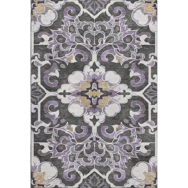 Mayfield Premium Machine Washable Abstract AMF1947 Purple 5 ft. x 7 ft. 6 in. Area Rug