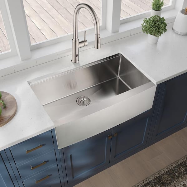 30 in. L x 22 in. W Farmhouse Apron Front Single Bowl 16 Gauge Stainless Steel Kitchen Sink in Brushed Nickel
