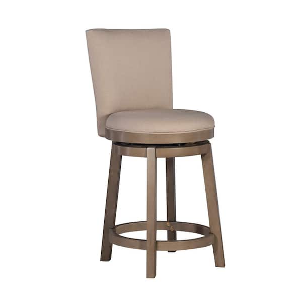 Powell Company Mike Swivel 26.25 in. Rustic Taupe High Back Wood Counter Stool with Polyester Seat
