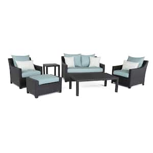 Deco 6-Piece Wicker Patio Conversation Set with Sunbrella Spa Blue Cushions