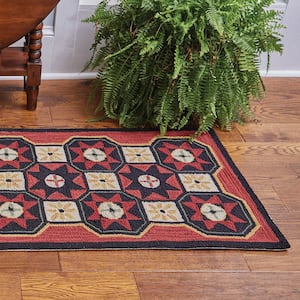 Red Folk Star Hooked  2 ft. x 6 ft. Area Rug