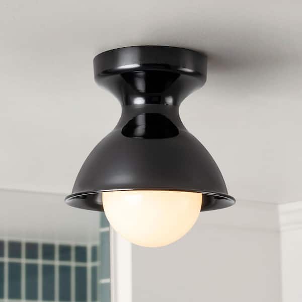 Makaria 1-Light 8.4 in. Modern Industrial Black Bowl Dome Small Semi-Flush Mount Light