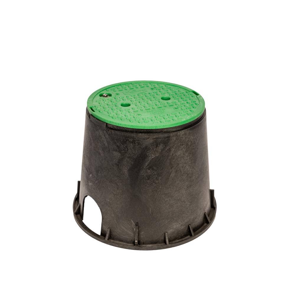 Vigoro 10 in. Round Irrigation Valve Box and Lid, Black Box, Green Lid