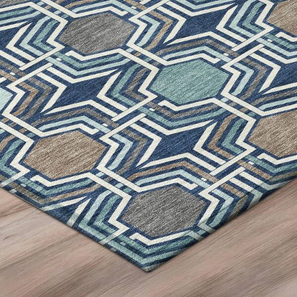 Chantille Machine Washable Indoor/Outdoor Abstract ACN3006 Navy 8 ft. x 8 ft. Round Rug