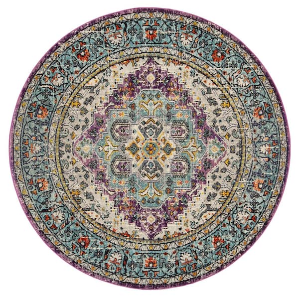 Monaco 5 ft. x 5 ft. Violet/Light Blue Oriental Round Rug