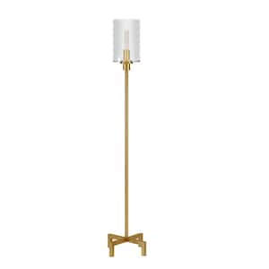 66 in. Gold 1 1-Way (On/Off) Torchiere Floor Lamp for Living Room with Glass Drum Shade
