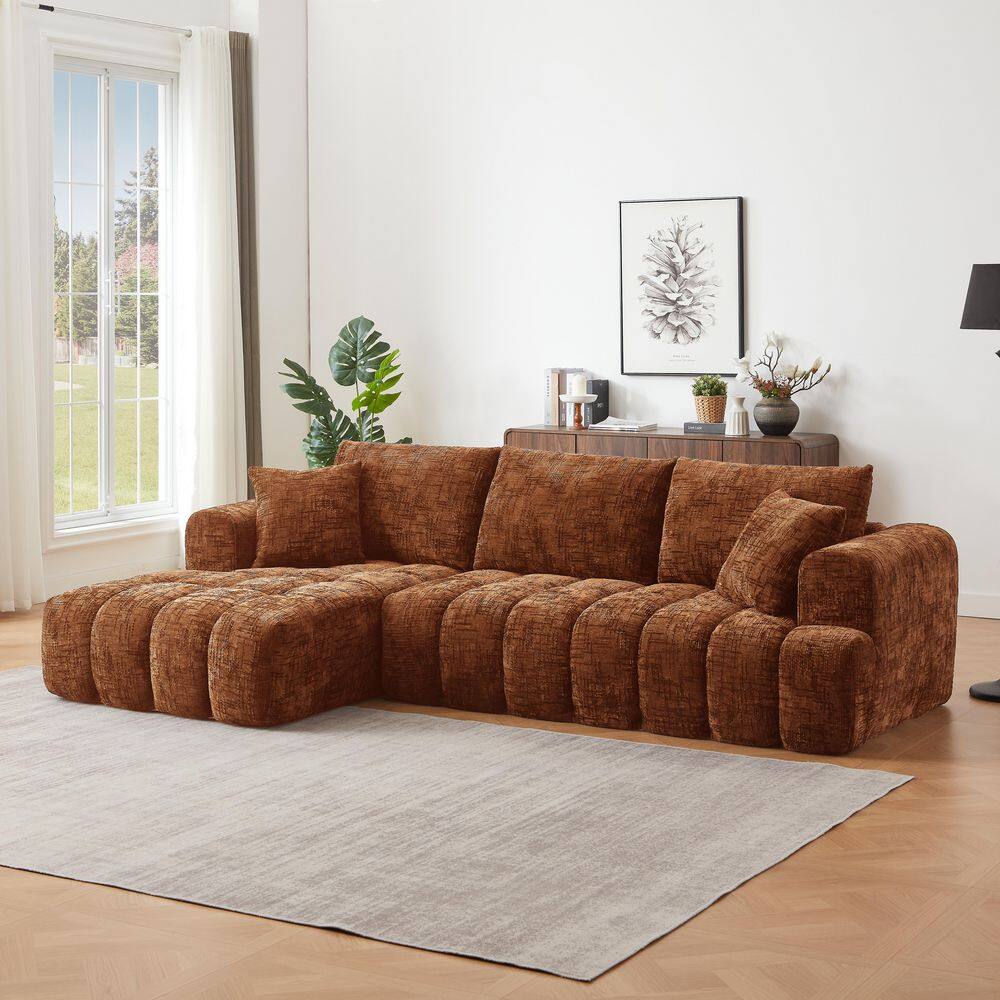 Tobias Mnimalist 108.3 in. Round Arm Chenille Upholstery L-Shaped Sectional Sofa in. Orange price history on PriceWatchPro
