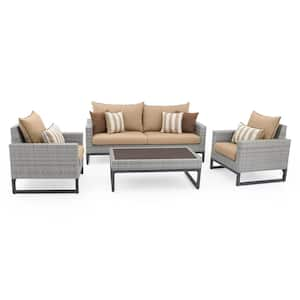 Milo Grey 4-Piece Wicker Patio Deep Seating Conversation Set with Sunbrella Maxim Beige Cushions