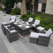 Amanda Gray Plus 10-Piece Wicker Patio Fire Pit Conversation Sofa Set with Beige Cushions