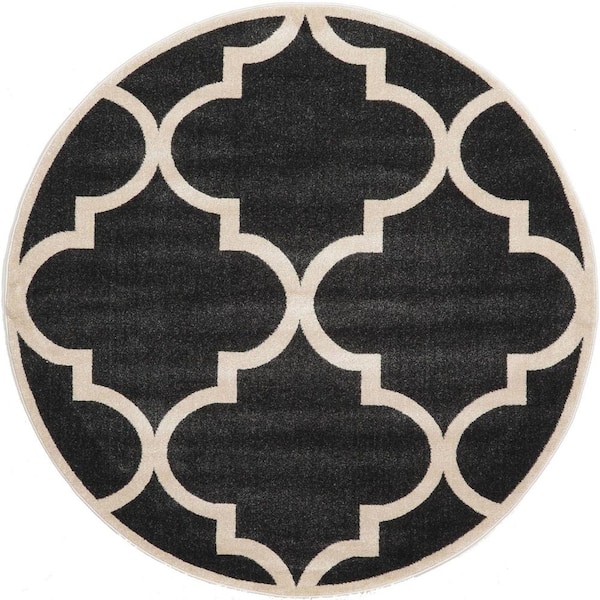 Unique Loom Trellis Austin Black 6' 0 x 6' 0 Round Rug