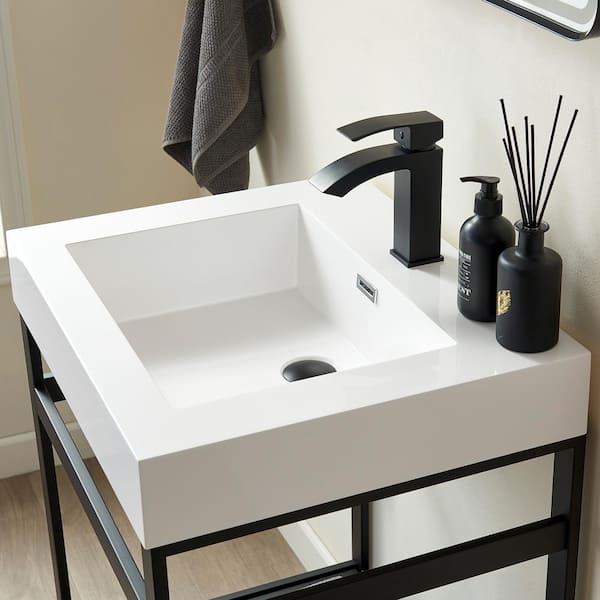ROSWELL Ablitas 24 in. Composite Stone Single Console Bathroom Sink in White