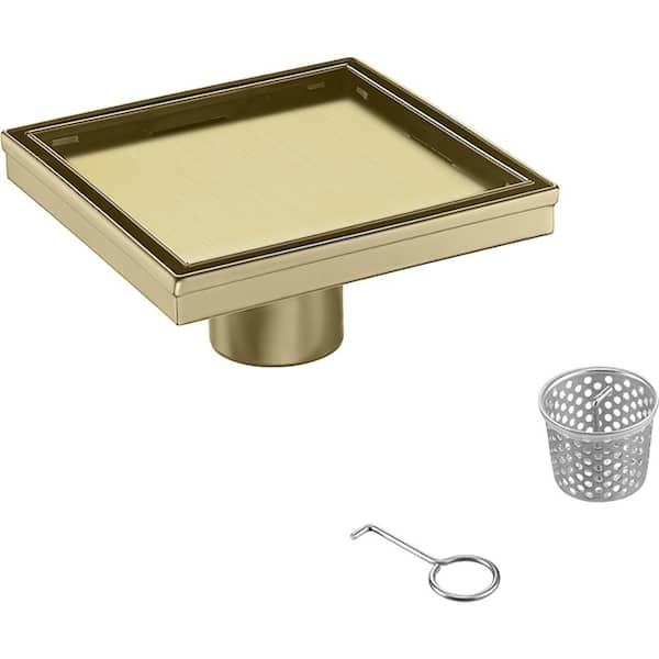 Elegante Drain Collection 6 in. Square Stainless Steel Shower Drain with Tile Insert and Zirconium Gold Plating