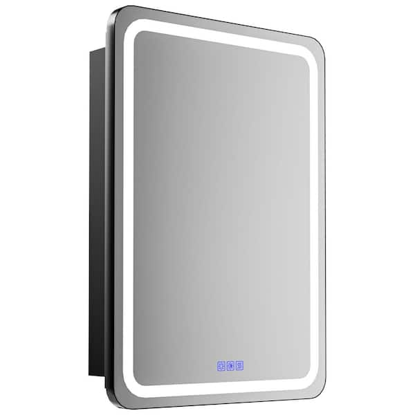 20 in. W x 28 in. H Black Rectangular Metal LED Light Surface/Recessed Medicine Cabinet with Mirror