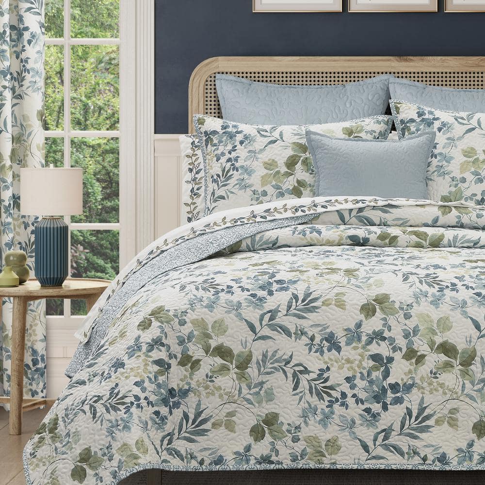 Evergreen Blue and Green Reversible Twin Microfiber Quilt Set