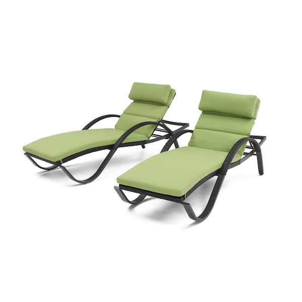 RST BRANDS Deco Wicker Outdoor Chaise Lounge with Sunbrella Ginkgo Green Cushions (2 Pack)
