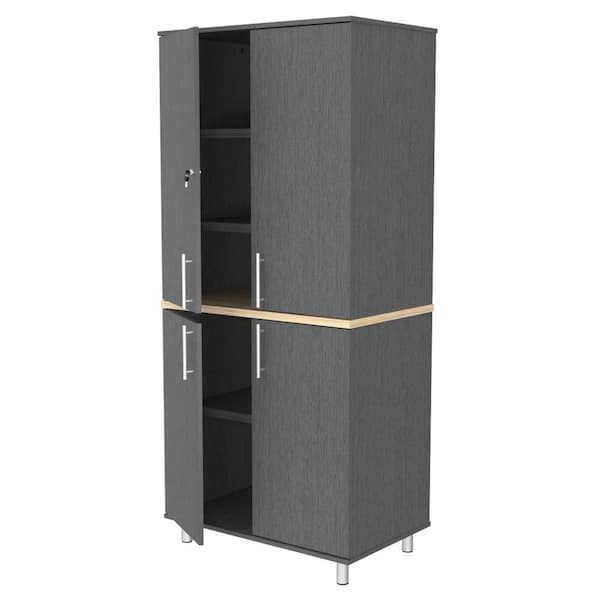 Inval America Kratos 34.2 in. W x 70.8 in. H x 19.6 in. D Ready to Assemble Garage Storage Cabinet in Graphite Grey and Maple
