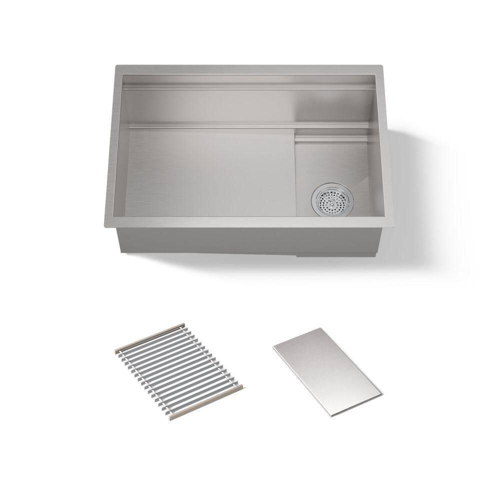 Synthos 27.75 in. Undermount Single Bowl Stainless Steel With Sink Racks And Drain Cover