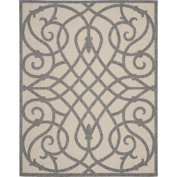 Home Decorators Collection Palamos Cream Gray 8 ft. x 10 ft. Geometric Contemporary Indoor/Outdoor Patio Area Rug