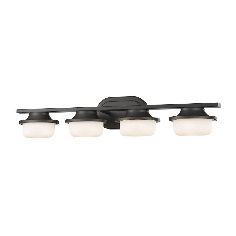 Optum 30 in. 4-Light Bronze Integrated LED Shaded Vanity Light with Matte O