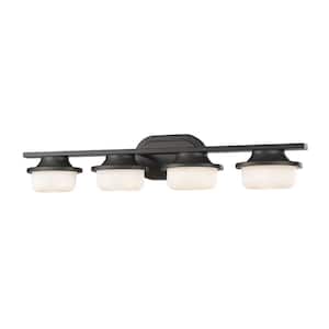 Optum 30 in. 4-Light Bronze Integrated LED Shaded Vanity Light with Matte Opal Glass Shade