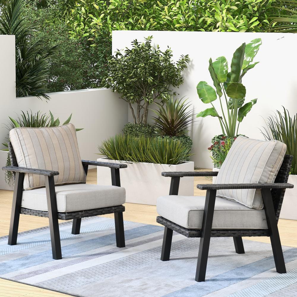 XIZZI Xavier Gray 2-Piece Wicker Outdoor Patio Stationary Lounge Chair ...