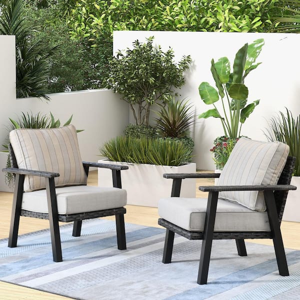 XIZZI Xavier Gray 2-Piece Wicker Outdoor Patio Stationary Lounge Chair with Beige Cushions