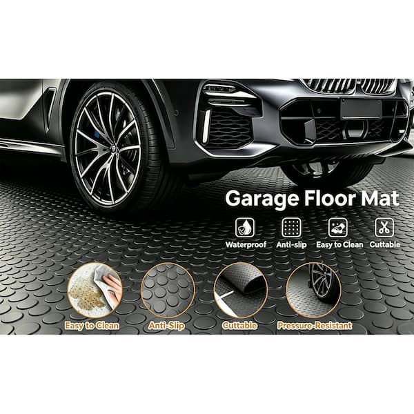 17 ft. x 7.5 ft. Vinyl Coin Garage Flooring, Garage Floor Protector and Slip Resistant Mat, Grey