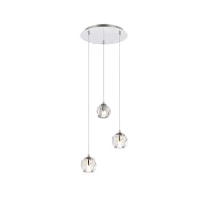 Timeless Home 11.8 in. L x 11.8 in. W x 3.7 in. H 3-Light Chrome with Clear Crystal Modern Pendant