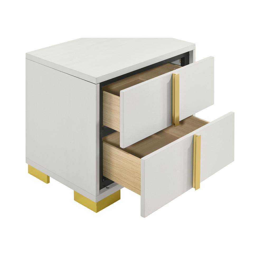 White and Gold Modern 2-Drawer Nightstand