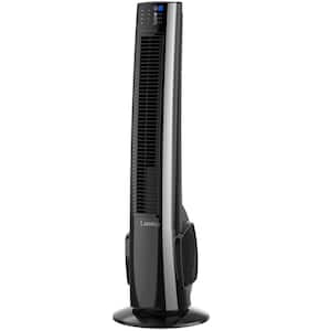 Hybrid 38 in. 4 Speed Oscillating Tower Fan with Auto Shut-Off Timer and Remote Control in Black