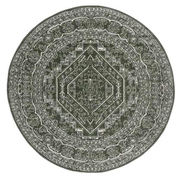 SAFAVIEH Adirondack Dark Green/Ivory 6 ft. x 6 ft. Border Medallion Round Area Rug