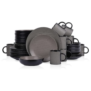 Daisy 32-Piece Brown and Black Stoneware Dinnerware Set (Service for 8)