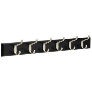 26.51 in. Black and Satin Nickel Heavy-Duty Coat and Hat Hook Rack