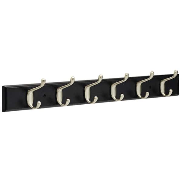 Franklin Brass 26.51 in. Black and Satin Nickel Heavy-Duty Coat and Hat Hook Rack