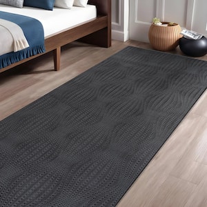 Serenity Dark Gray Solid 2 ft. X 7 ft. Modern Runner Non Skid Soft Indoor Area Rug