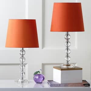 Nola 16 in. Clear Stacked Crystal Ball Table Lamp with Orange Shade (Set of 2)