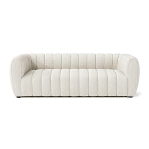 Laura 82.5 in Round Arm Boucle Polyester Fabric Glam Rectangle Pocket Coil Cushion Sofa in White