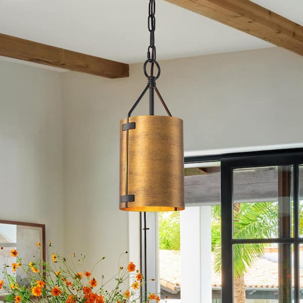 LLHZSY 13. 78 in. 1-Light Rustic Antique Bronze Cylinder Pendant