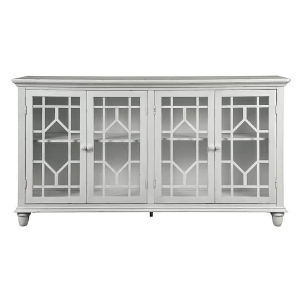 Benjara White Wood Top 68.13 in. Sideboard with 4 Glass Door, 2 Shelf
