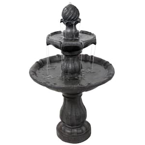 35 in. 2-Tier Black Solar Outdoor Tiered Water Fountain with Battery Backup