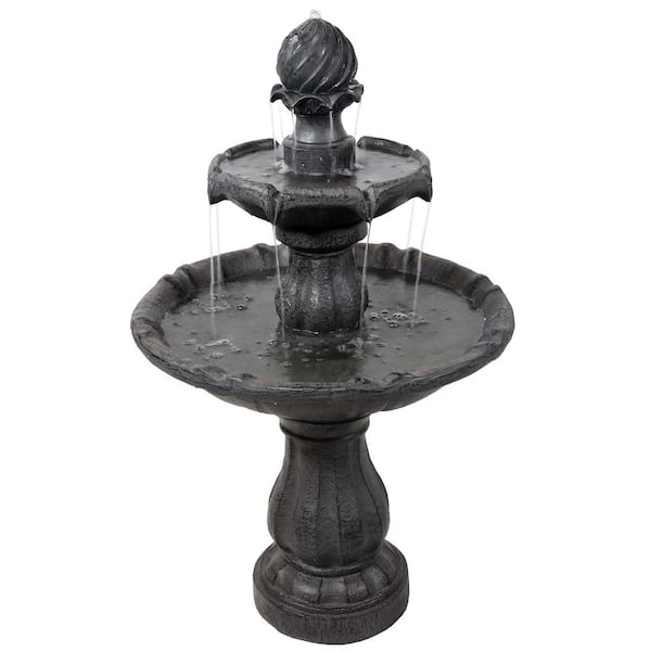 Sunnydaze Decor 35 in. 2-Tier Black Solar Outdoor Tiered Water Fountain with Battery Backup