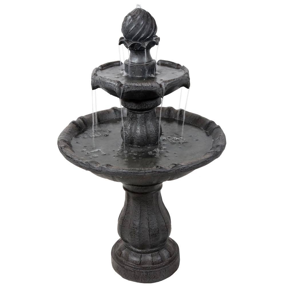 Sunnydaze 35 in. 2-Tier Black Solar Outdoor Tiered Water Fountain