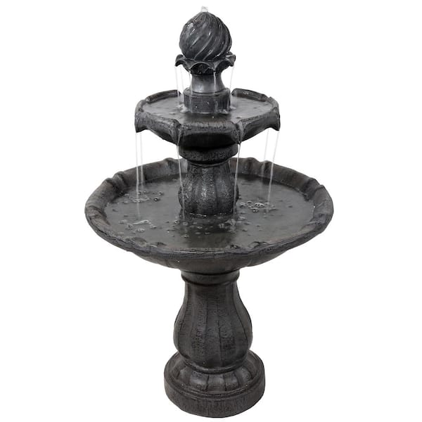 Sunnydaze 35 in. 2-Tier Black Solar Outdoor Tiered Water Fountain with Battery Backup