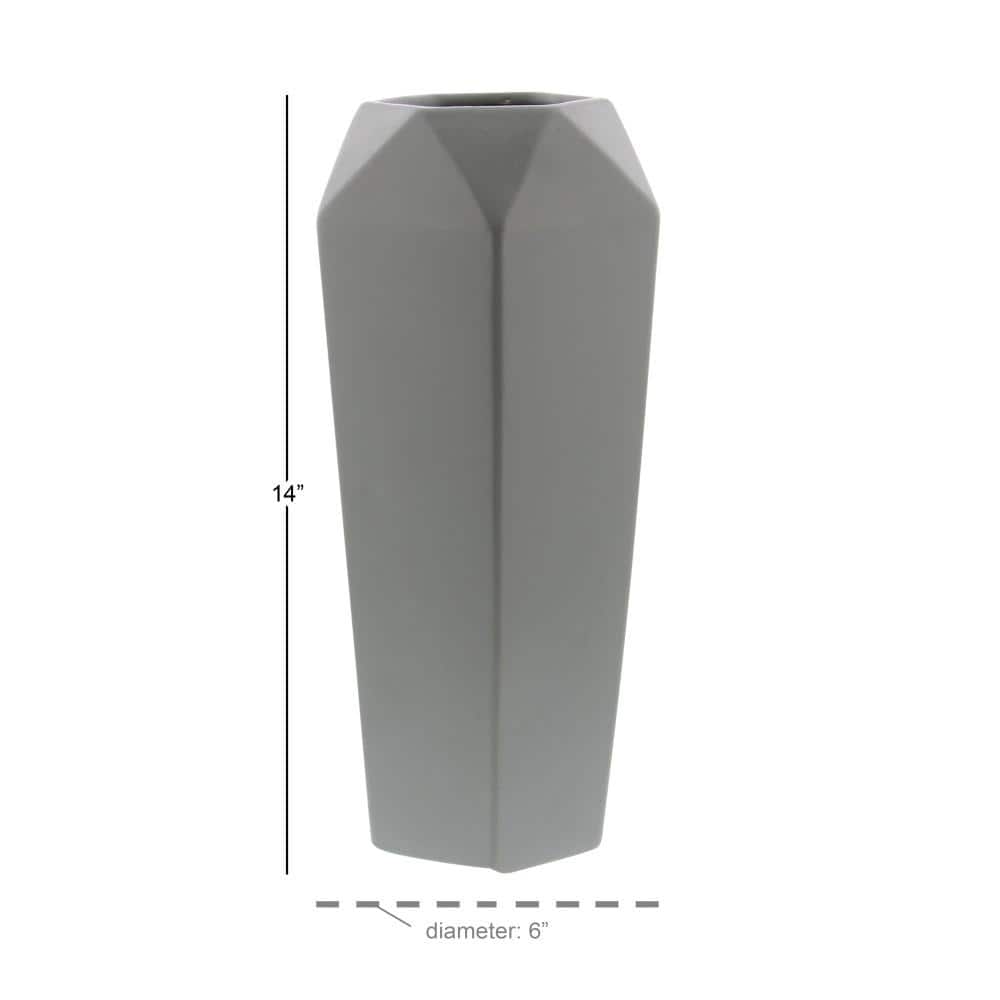 Gray Hexagonal 14" Ceramic Vase for Modern Decor