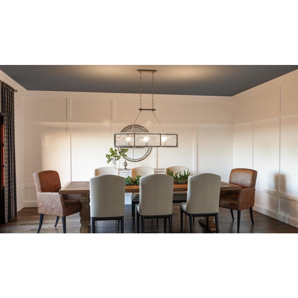 Artisanal Fortress Island Light with Textured Glass and Mottled Silver Frame