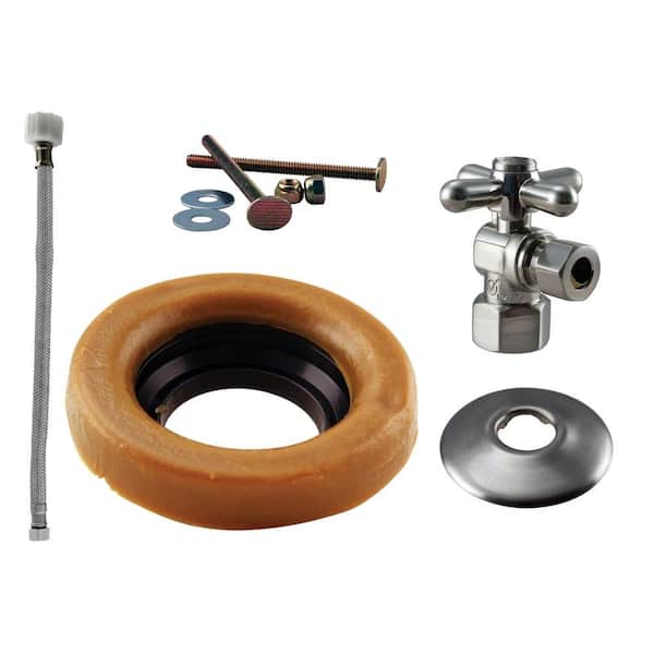 Westbrass 1/2 in. IPS Cross Handle Angle Stop Toilet Installation Kit with Steel Supply Line in Satin Nickel