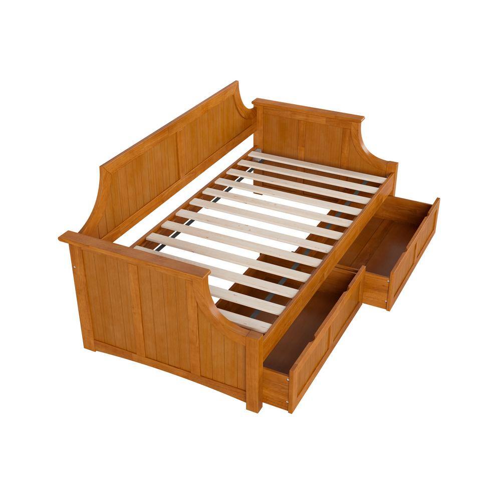 Walnut Twin Daybed with Storage Drawers and Slats